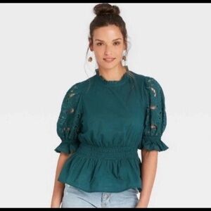 Universal Thread Teal Blouse with Puff Sleeves